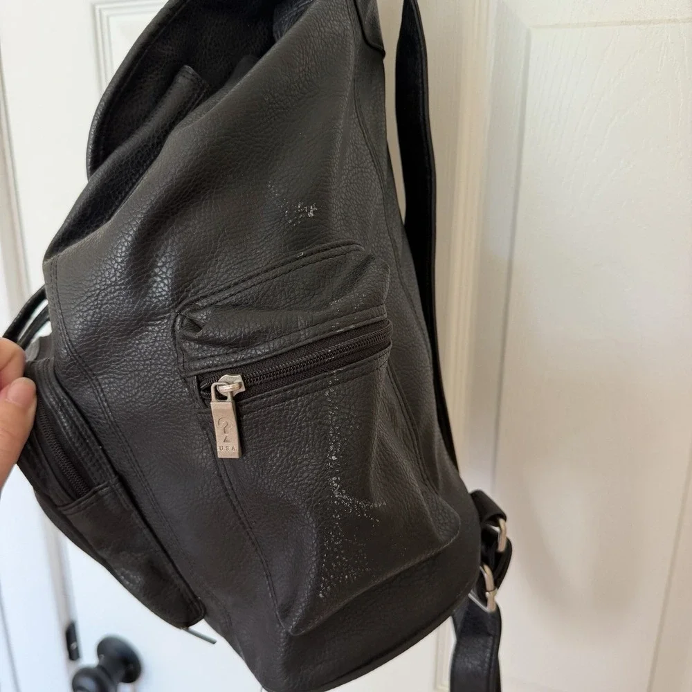 Guess 90s Drawstring Backpack Black Leather Bag Silver Buckle Grunge Retro VTG